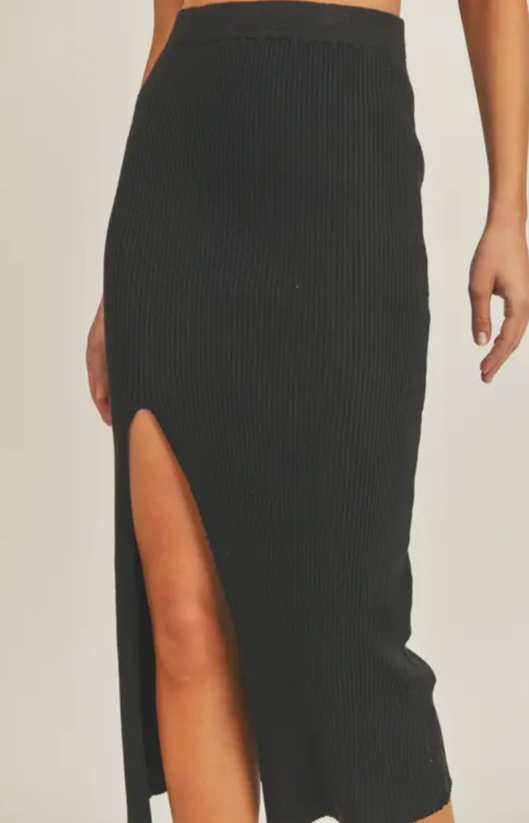 Women Black Rib Pencil Skirt