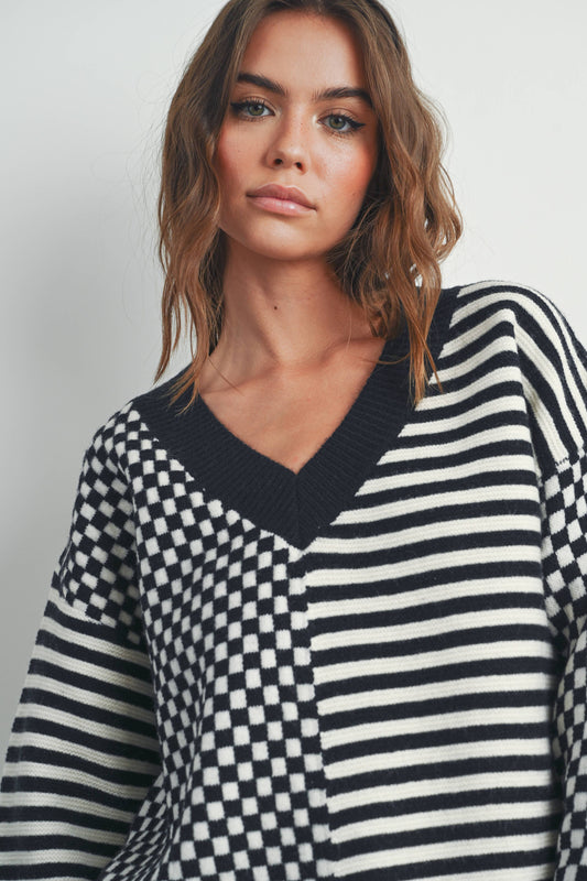 Black & White Checkered Oversized Sweater