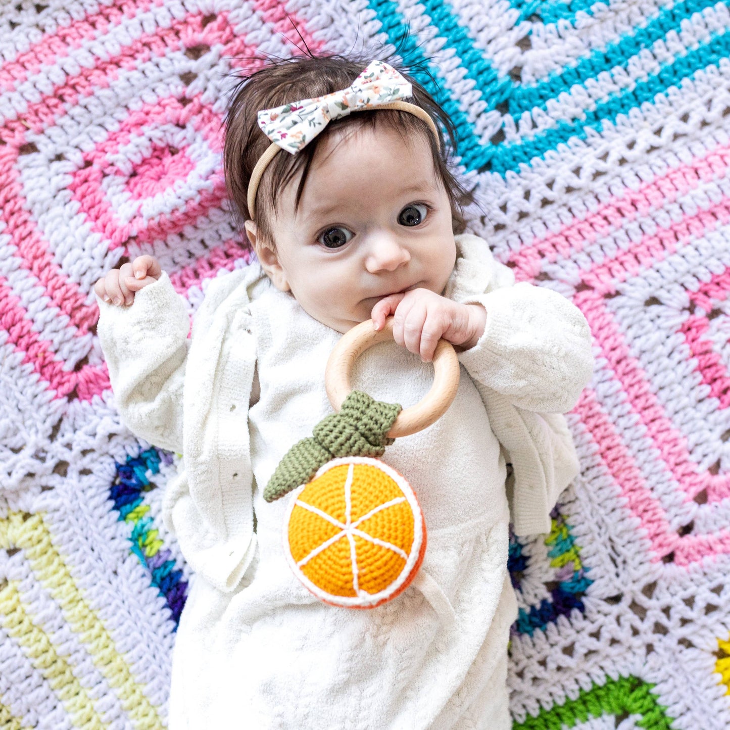 Orange Hand Crochet Baby Rattle