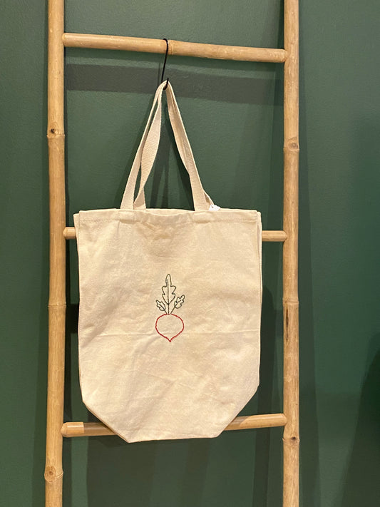 Beet Embroidered Canvas Tote Bag