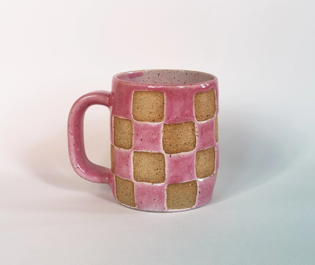 Pink Checkerboard Oversized Mug