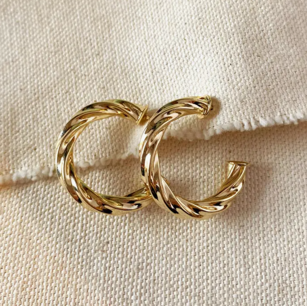 Gold Filled Twisted Half Hoop Earrings