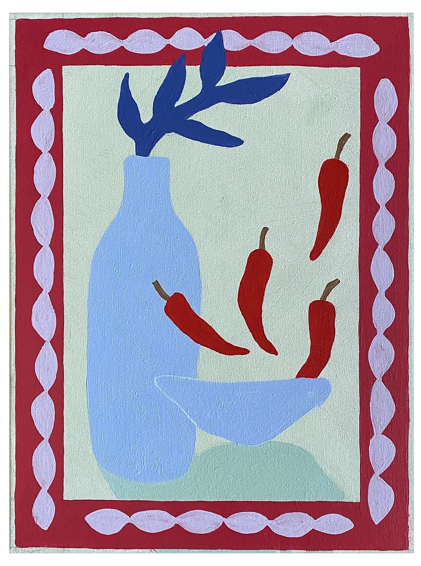 Peppers and Blue Bottle 8.5''x11'' Print