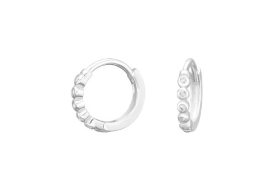 Silver CZ Bezel Huggies