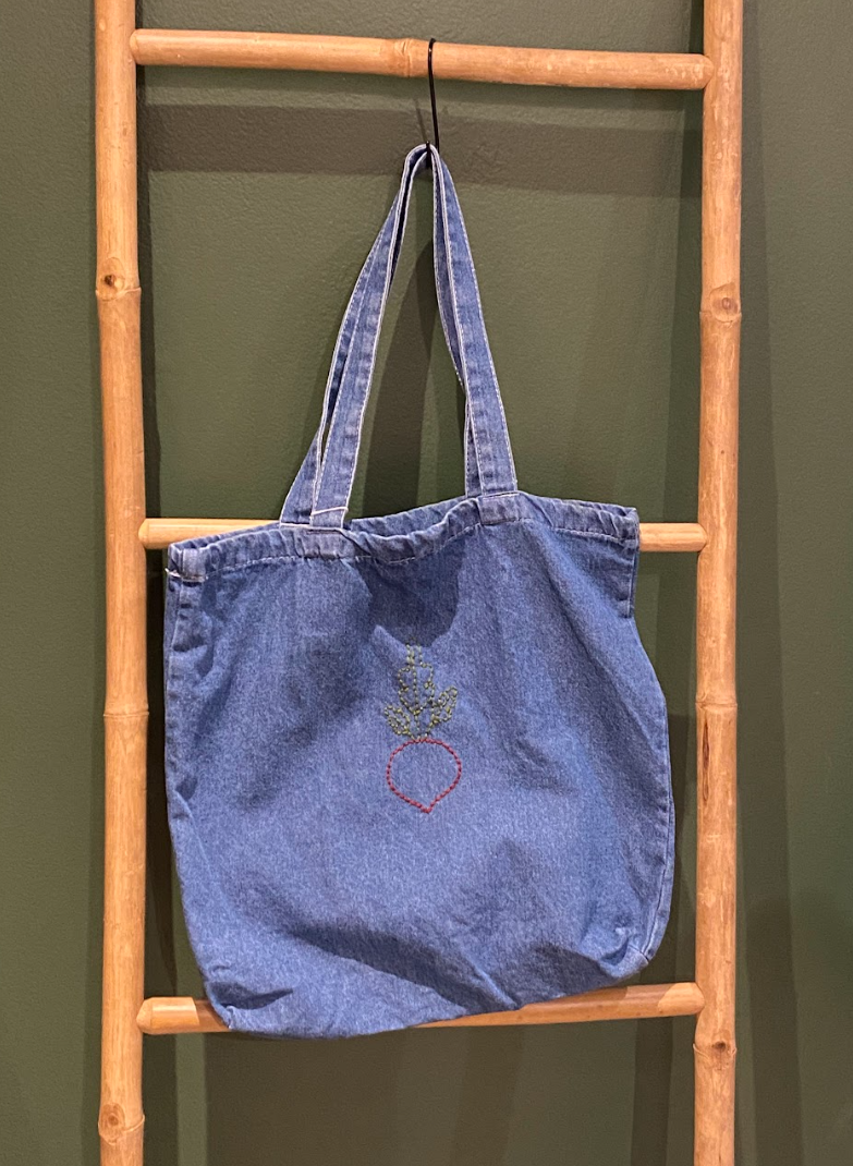 Denim Embroidered Tote Bag (Custom option available)