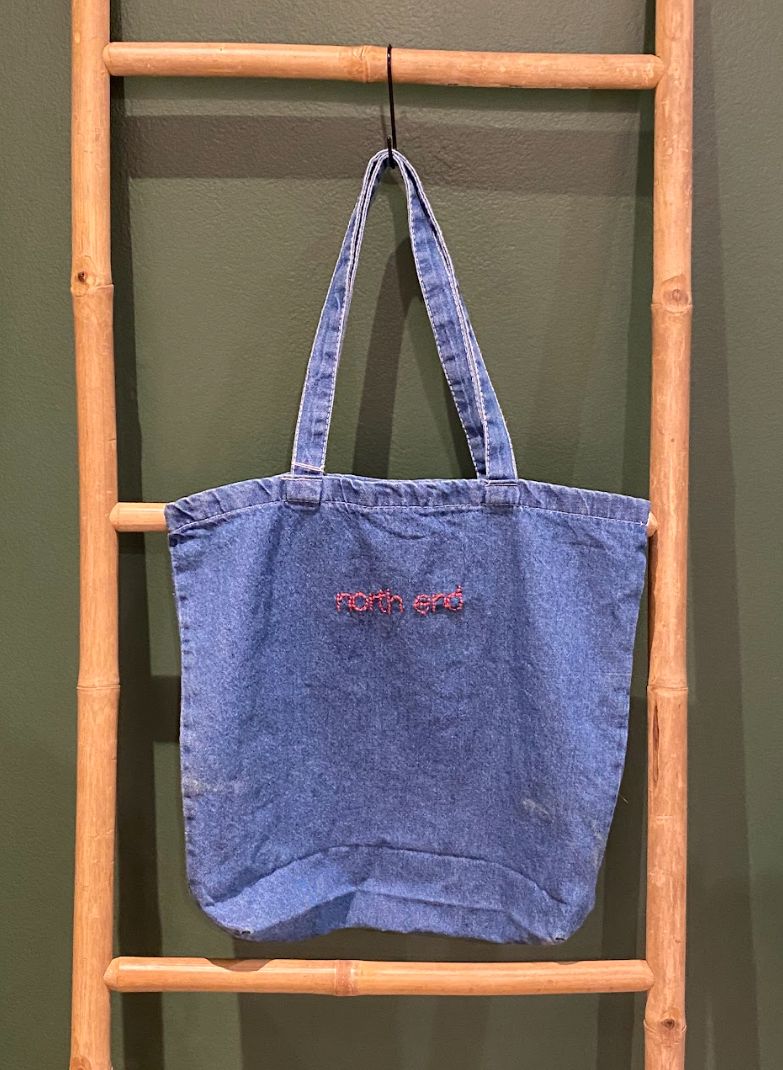 Denim Embroidered Tote Bag (Custom option available)