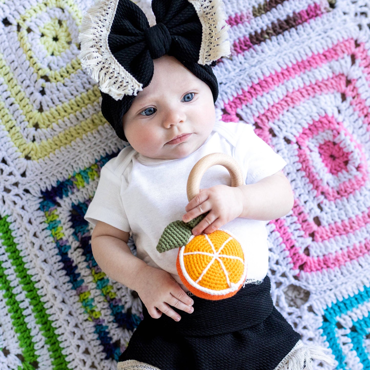 Orange Hand Crochet Baby Rattle