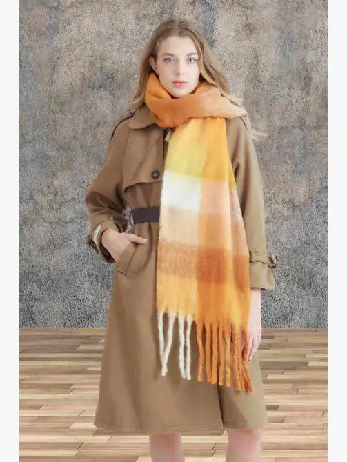 Caramel + Taupe Plaid Oversized Scarf