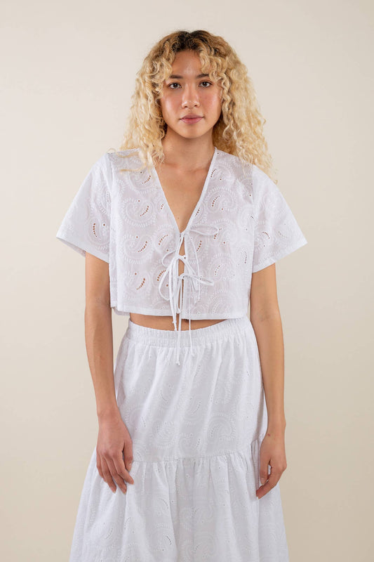 White Eyelet Cropped Tee