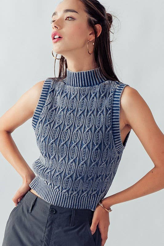 Blue Faded Cable Knit Tank Top – Wyllo