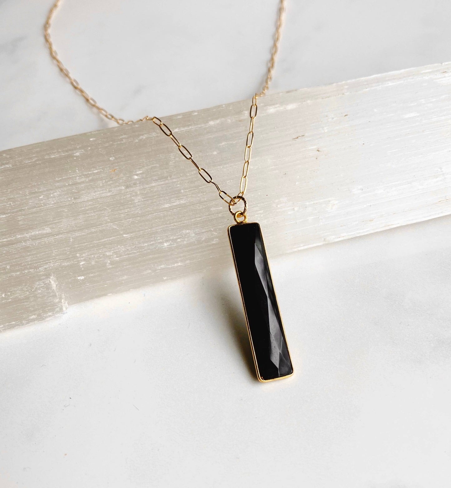 Black onyx bar necklace