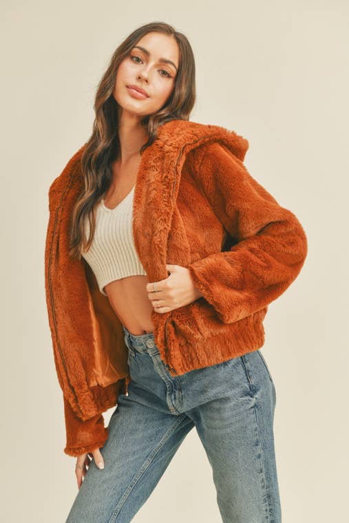 Burnt orange 2025 faux fur coat