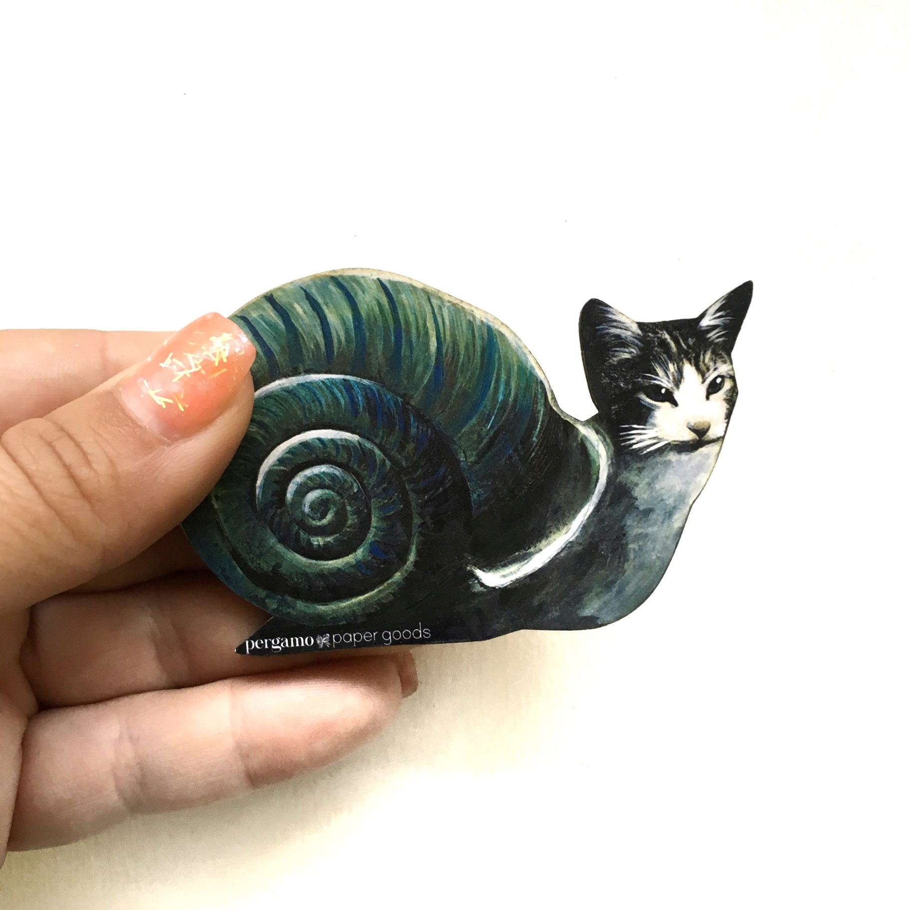 Snail Cat Wood Magnet