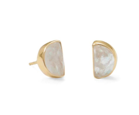 Half Moon Moonstone Studs